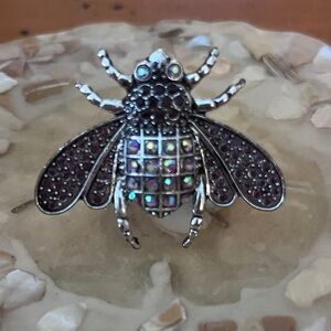Sparkling Beetle purple crystal silver tone adjustable ring
